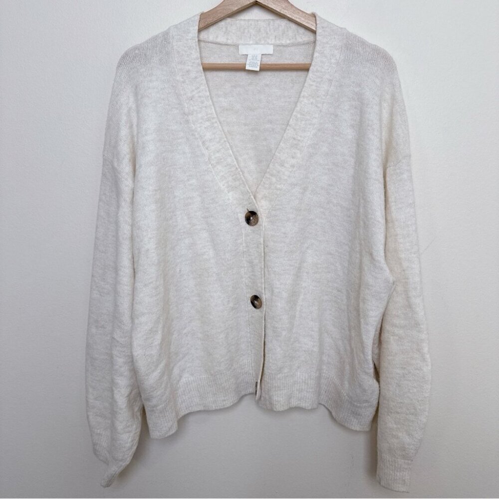 H&M Womens XL Button Vneck White Marl Cardigan